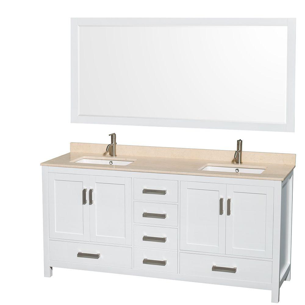 Wyndham Collection Sheffield 72 In Double Vanity White With Marble Top Ivory And 70 Mirror - 67 Inch Double Sink Bathroom Vanity Top Wyndham Collection Sheffield 72 In Double Vanity White With Marble Top Ivory And 70 Mirror - 67 Inch Double Sink Bathroom Vanity Top