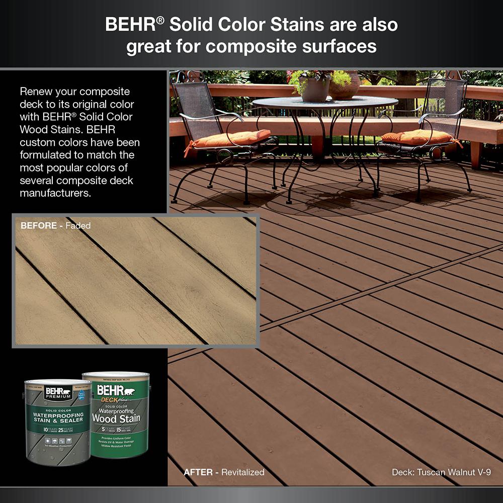 Behr Deckplus 5 Gal N230 7 Rustic Tobacco Solid Color Waterproofing Exterior Wood Stain 21305 The Home Depot