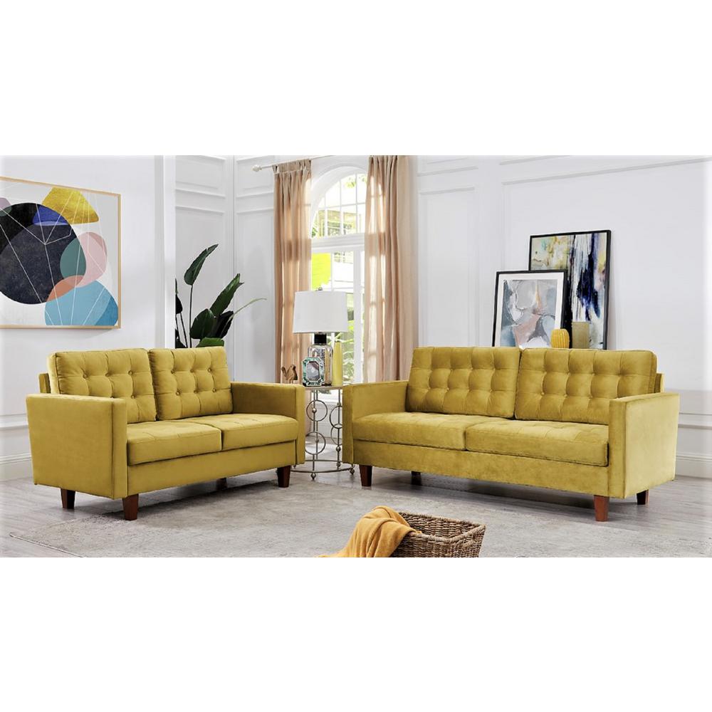 Us Pride Furniture Sophia Golden Yellow 2 Piece Velvet Tufted