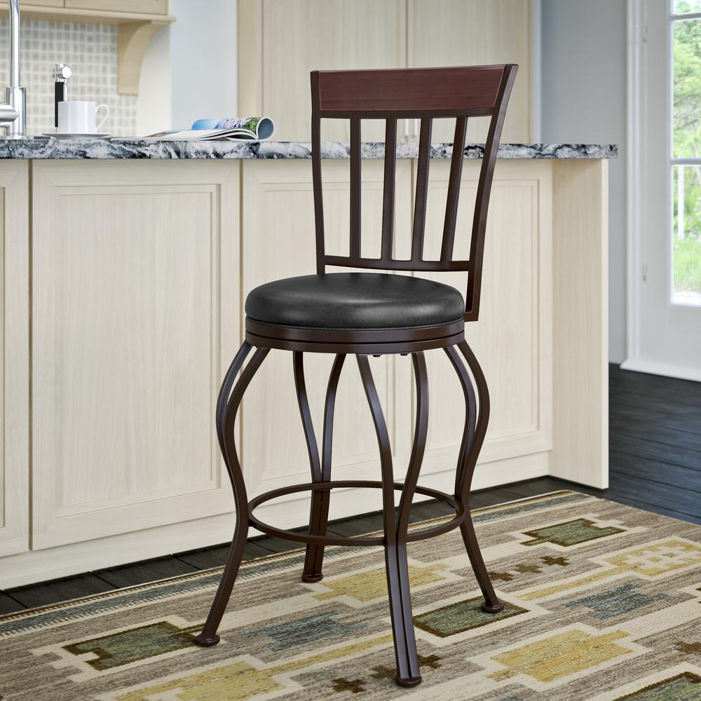 CorLiving Jericho 26 inch Metal Bar Stool with Swivel Glossy Dark Brown Bonded Leather Seat