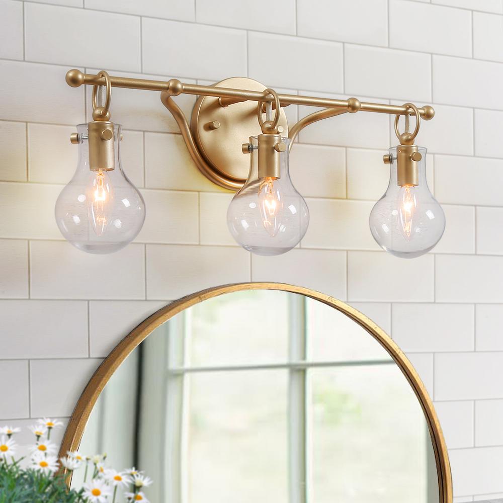 LALUZ Lavi 3Light Modern Industrial Gold Brass Vanity Light Bathroom