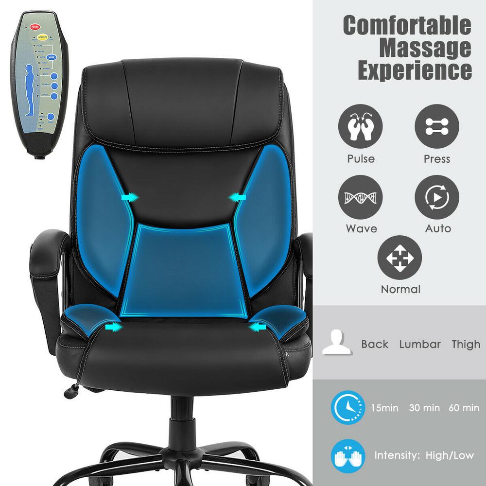 Costway 500lb Massage Office Chair Executive Pu Leather Computer Desk Chair Hw65331bk The Home Depot