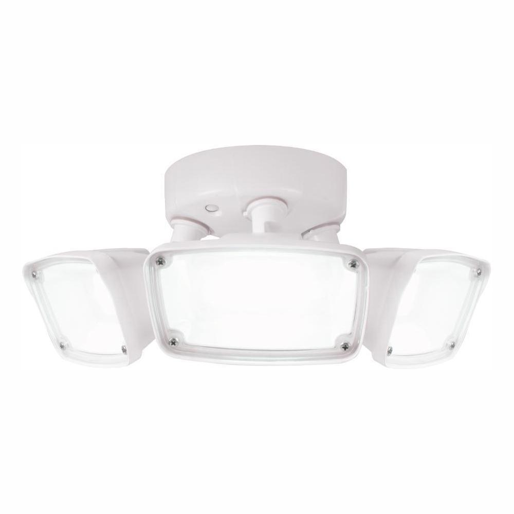 Halo Fhs White Outdoor Integrated Triple Head Led Flood Light With Selectable Cct 3000k 4000k Or 5000k Switch Controlled