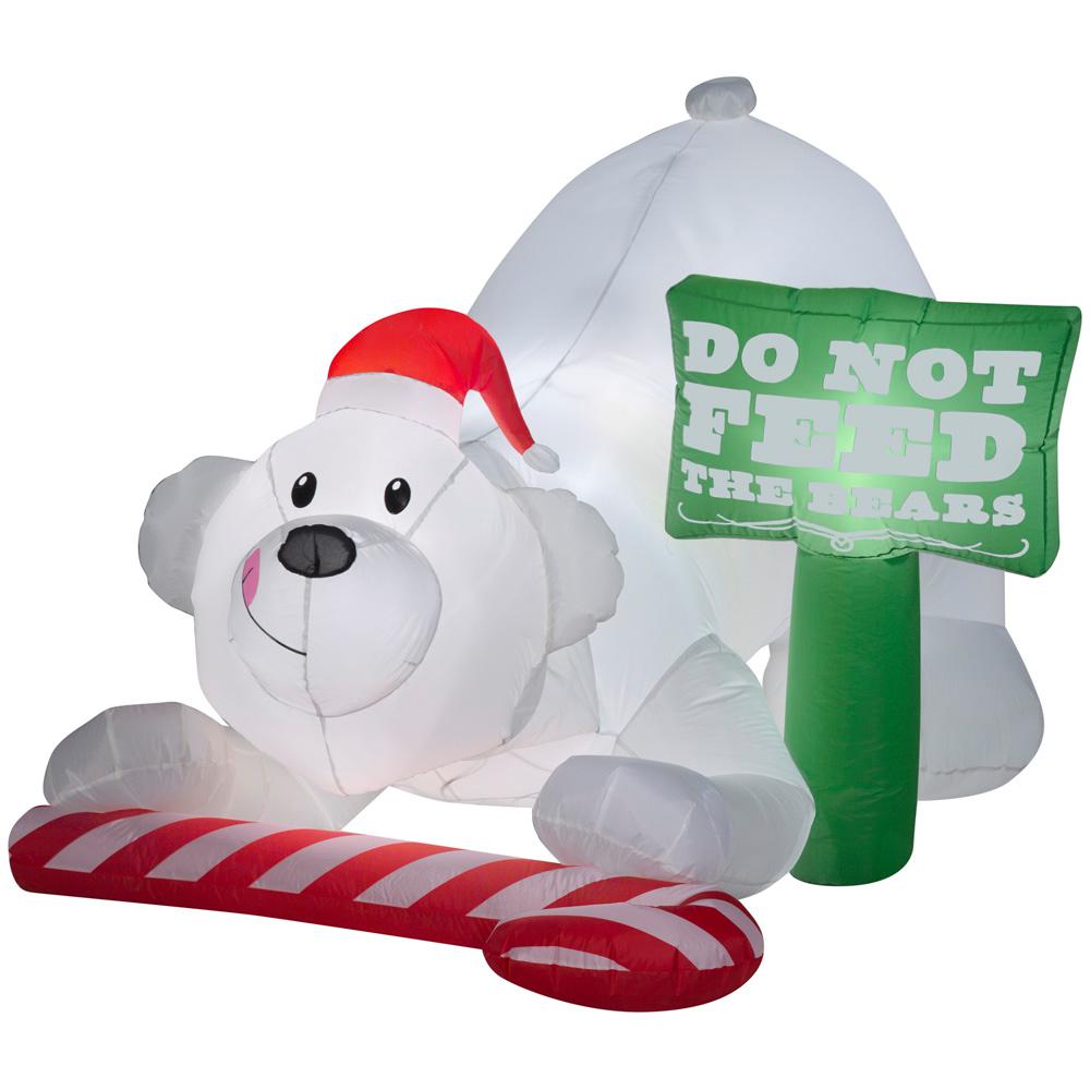 Home Accents Holiday 6 50 Ft W Pre Lit Led Animated Inflatable Do W Pre Lit Led Animated Inflatable Do Not Feed The Bears Airn Scene 114446 Home Depot