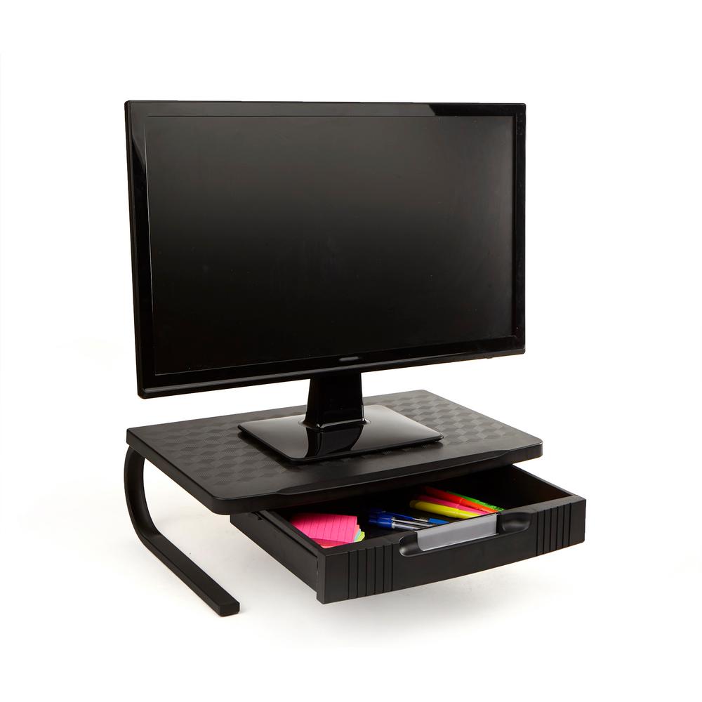 Mind Reader Black Extra Wide Plastic Monitor Stand With Metal Leg