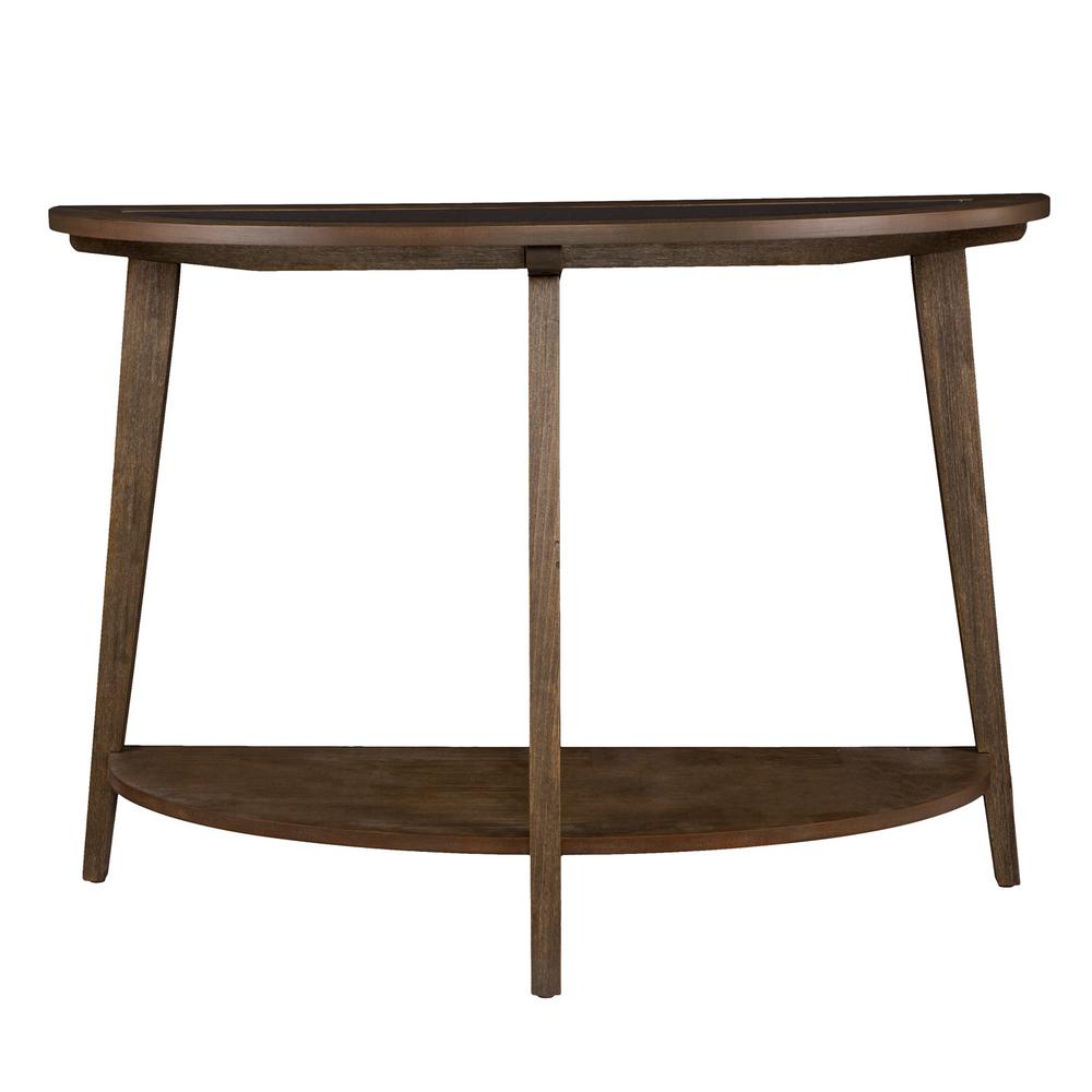 Console Tables Accent The Home Depot Richland Burnt Oak Demilune Console Table With Glass Top