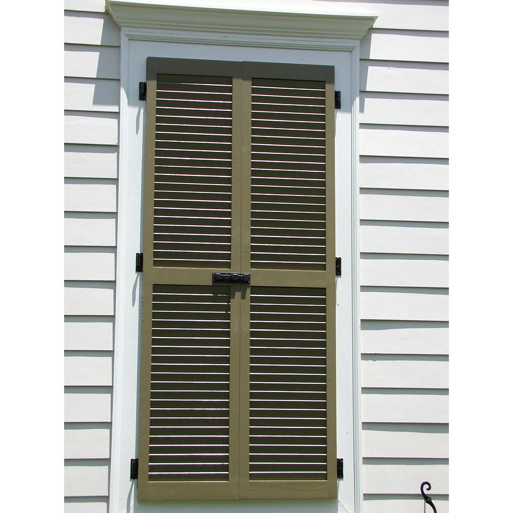 Ekena Millwork 15 In X 60 In Exterior Real Wood Pine Louvered Shutters Pair Tudor Brown Rwl15x060tbp The Home Depot