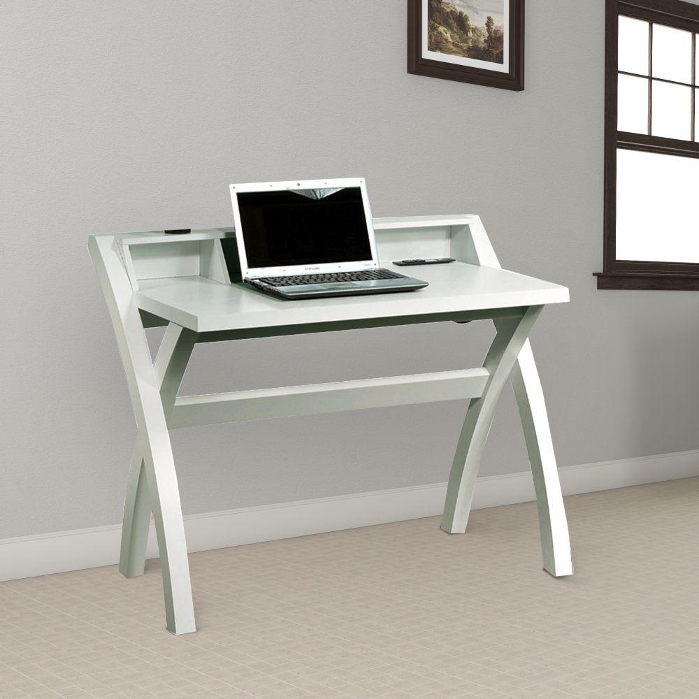 Benjara Sleek Contemporary White Desk With Cross Legs Bm144453