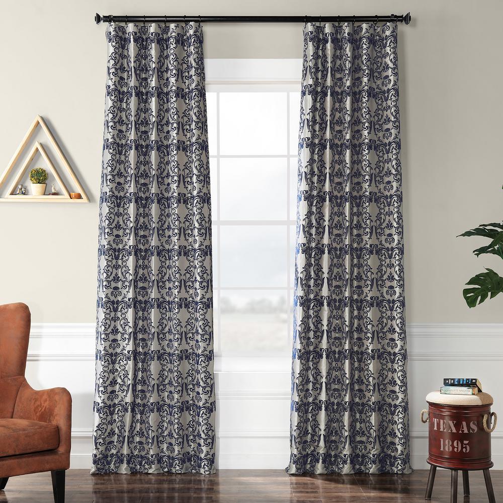 Exclusive Fabrics Furnishings Firenze Silver And Blue Flocked