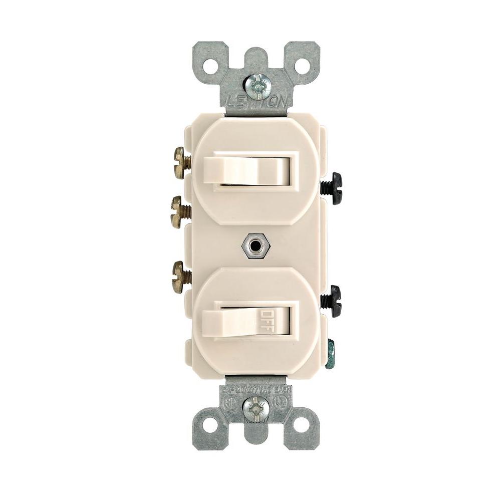 Leviton 15 Amp 3 Way Combination Double Switch Light Almond