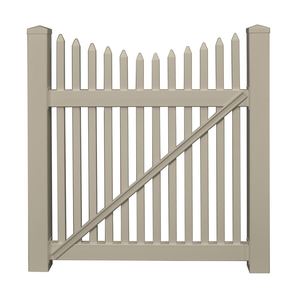 Weatherables Barrington 4 Ft W X 4 Ft H Khaki Vinyl Picket Fence Gate Skpi 1 5nrsc 4x48 The Home Depot