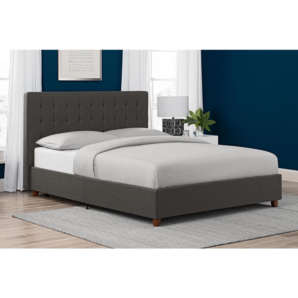 Dhp Eva Gray Upholstered Linen Queen Size Bed Frame De12583 The Dhp Eva Gray Upholstered Linen Queen Size Bed Frame