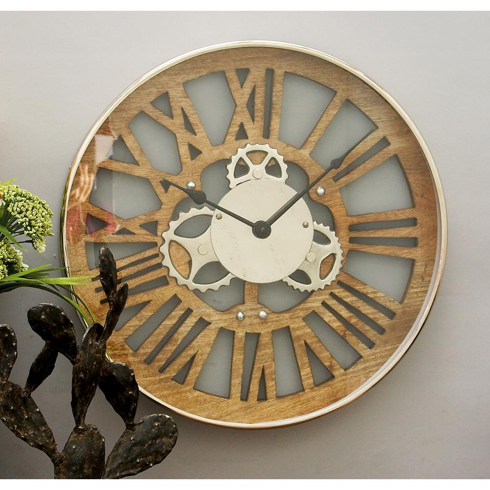 Litton Lane 18 In Industrial Arts Round Wood Gear Wall Clock