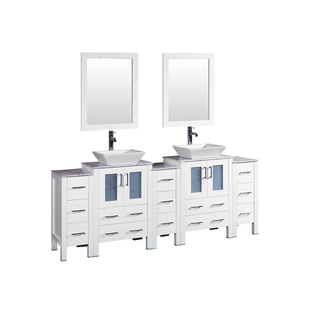 Bosconi 84 In W Double Bath Vanity With Carrara Marble Top Gray White Basin And Mirror