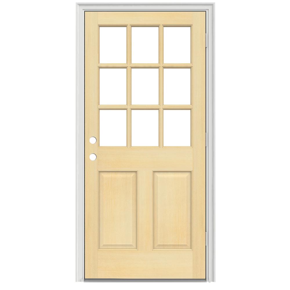 Jeld Wen 30 In X 80 In 9 Lite Unfinished Wood Prehung Left Hand Outswing Back Door W Primed Rot Resistant Jamb