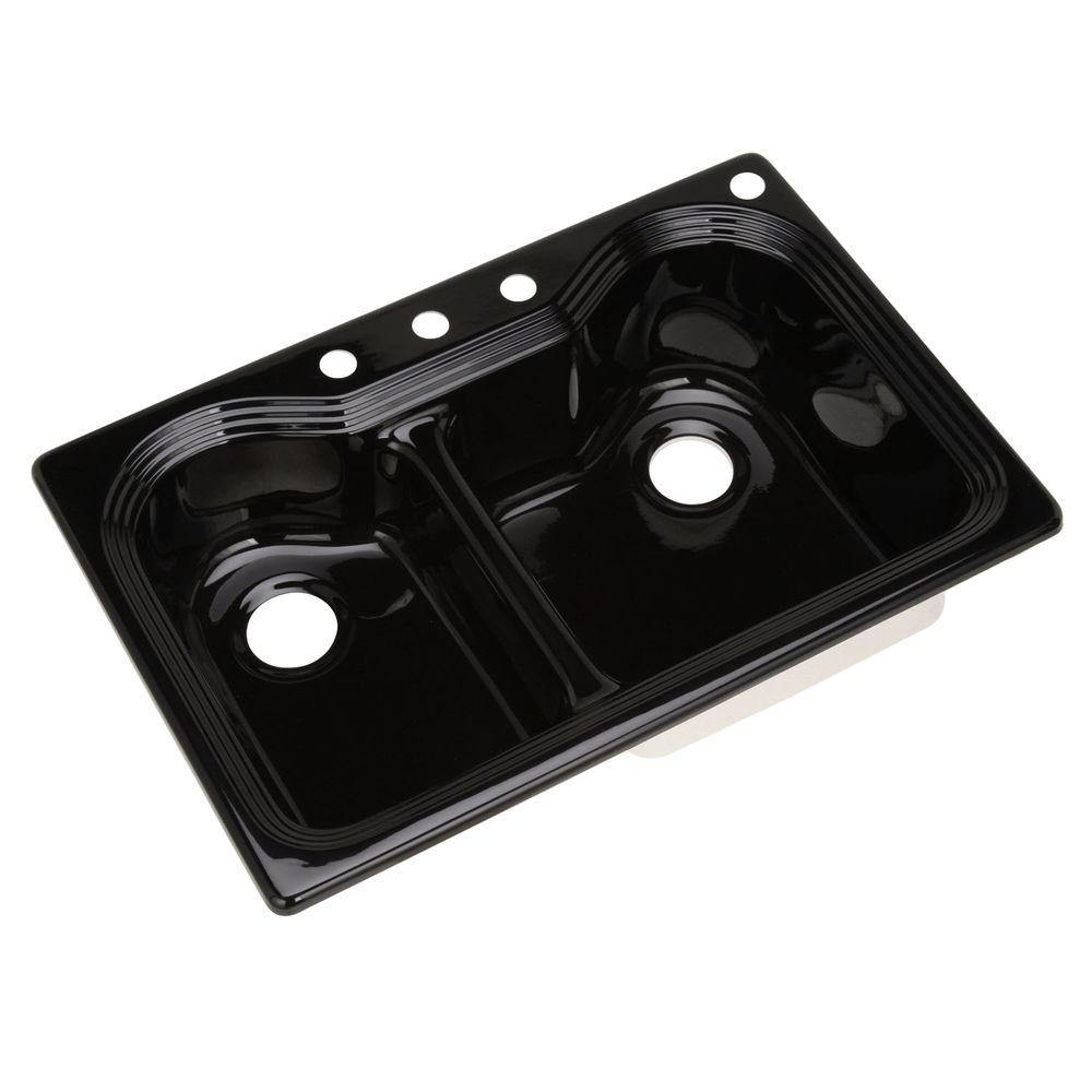 Thermocast Breckenridge Drop In Acrylic 33 In 4 Hole Double Bowl Kitchen Sink In Black