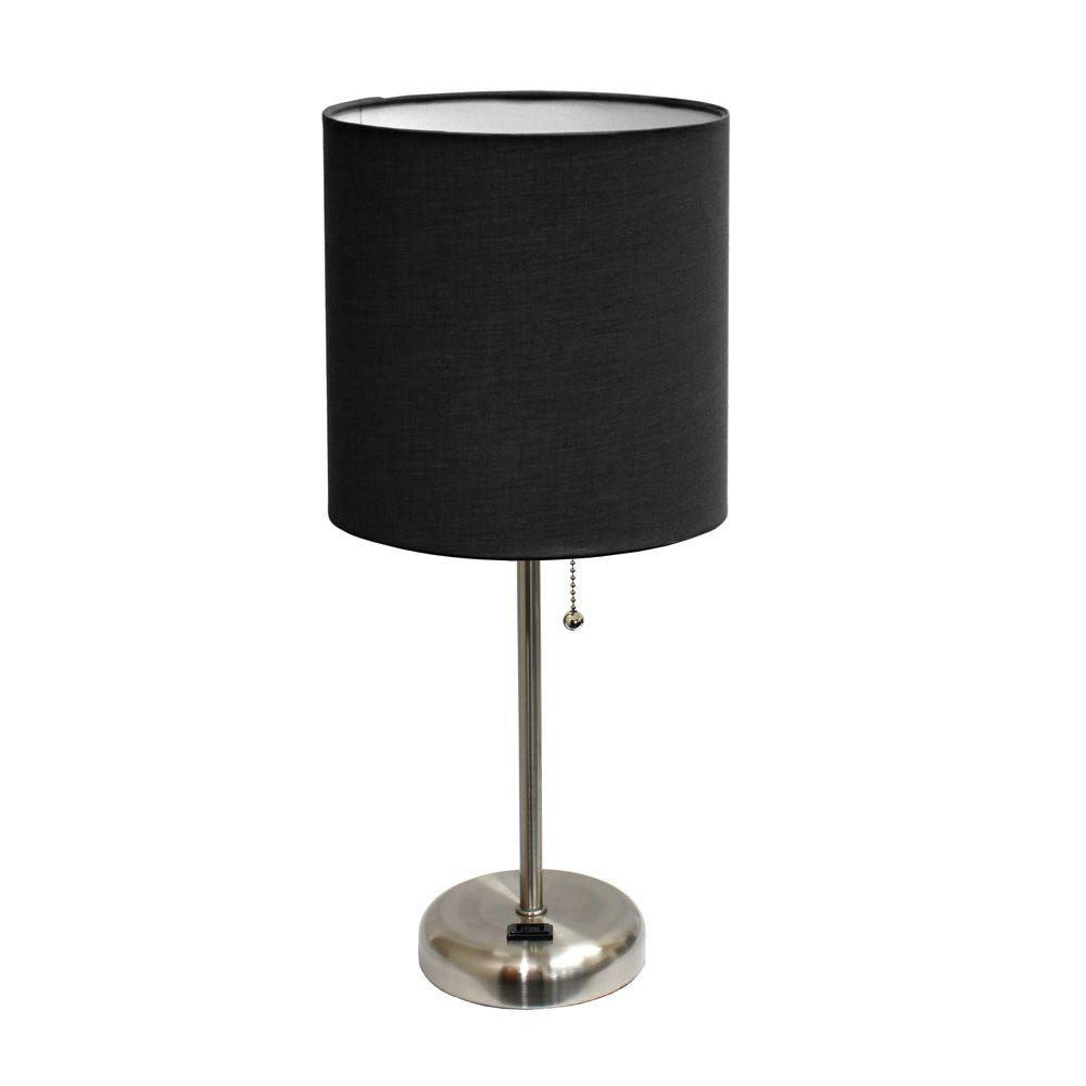 Limelights 19 5 In Brushed Steel Stick Table Lamp With Charging