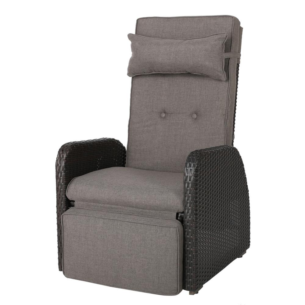 Noble House Del Monte Pushback Recliner in Pebble Gray and Dark Brown