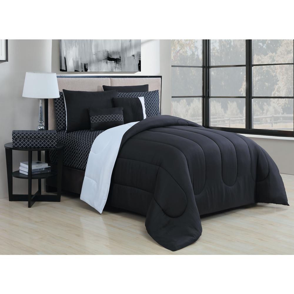 7 Piece Solid Black White Twin Bed In A Bag Set