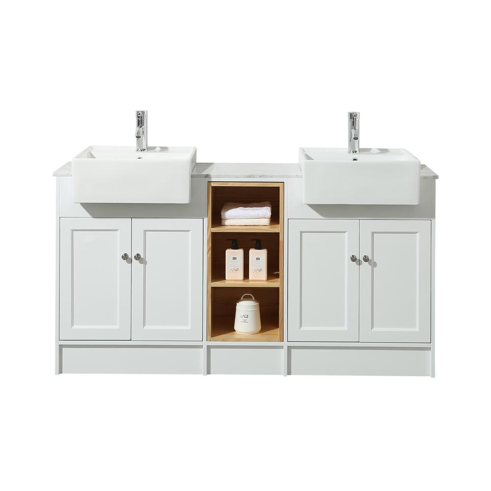 stufurhome Zevan 59 in. Bath Vanity in White with White Marble Vanity