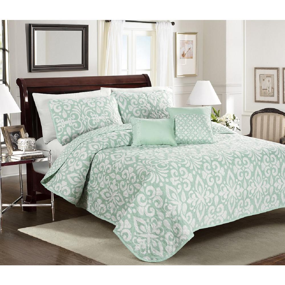 Costa Beach 5 Piece Green Twin Printed Quilt Set