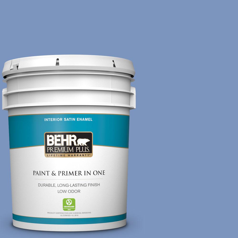 BEHR PREMIUM PLUS 5 gal. M5405 Blue Satin Satin Enamel Low Odor