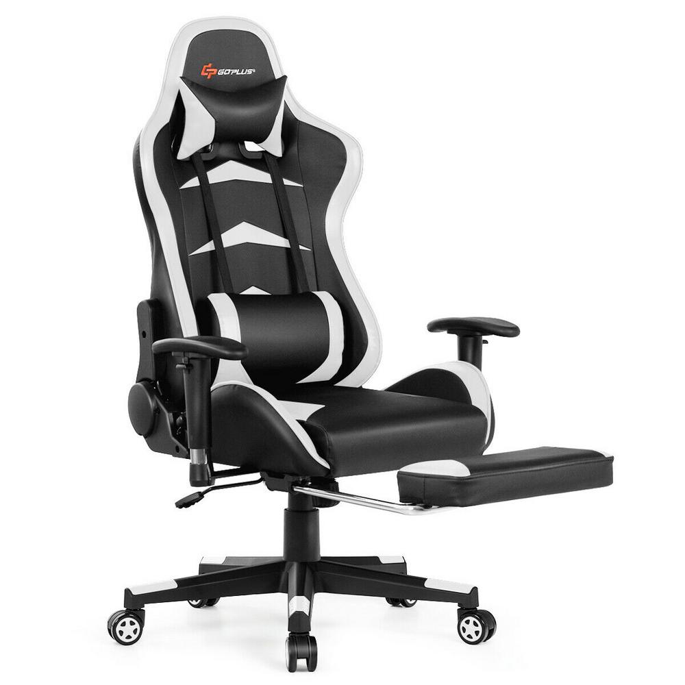Goplus White Gaming Chair Reclining Swivel Racing Office Chair With Footrest Hw66330wh The Home Depot