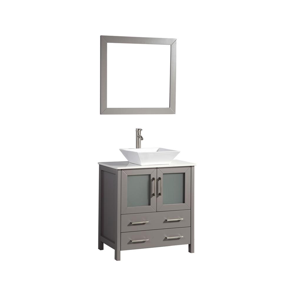 Ravenna 30 In W X 18 5 In D X 36 In H Bathroom Vanity In Grey With Single Basin Top In White Ceramic And Mirror
