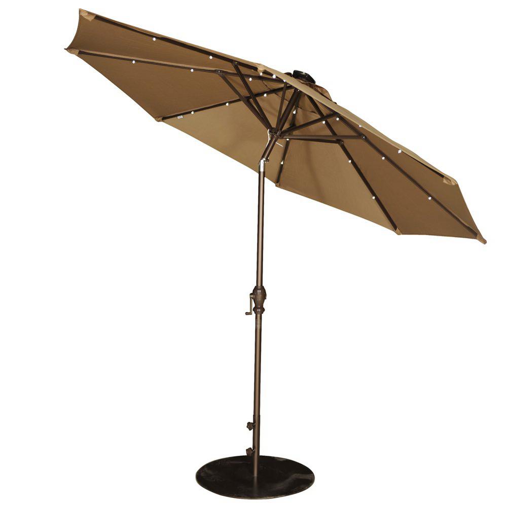 Abba Patio 9 Ft Market Outdoor Umbrella With Tilt And Crank Patio Umbrella With Solar Powered 24 Led Lights In Brown Apsap9388bw The Home Depot