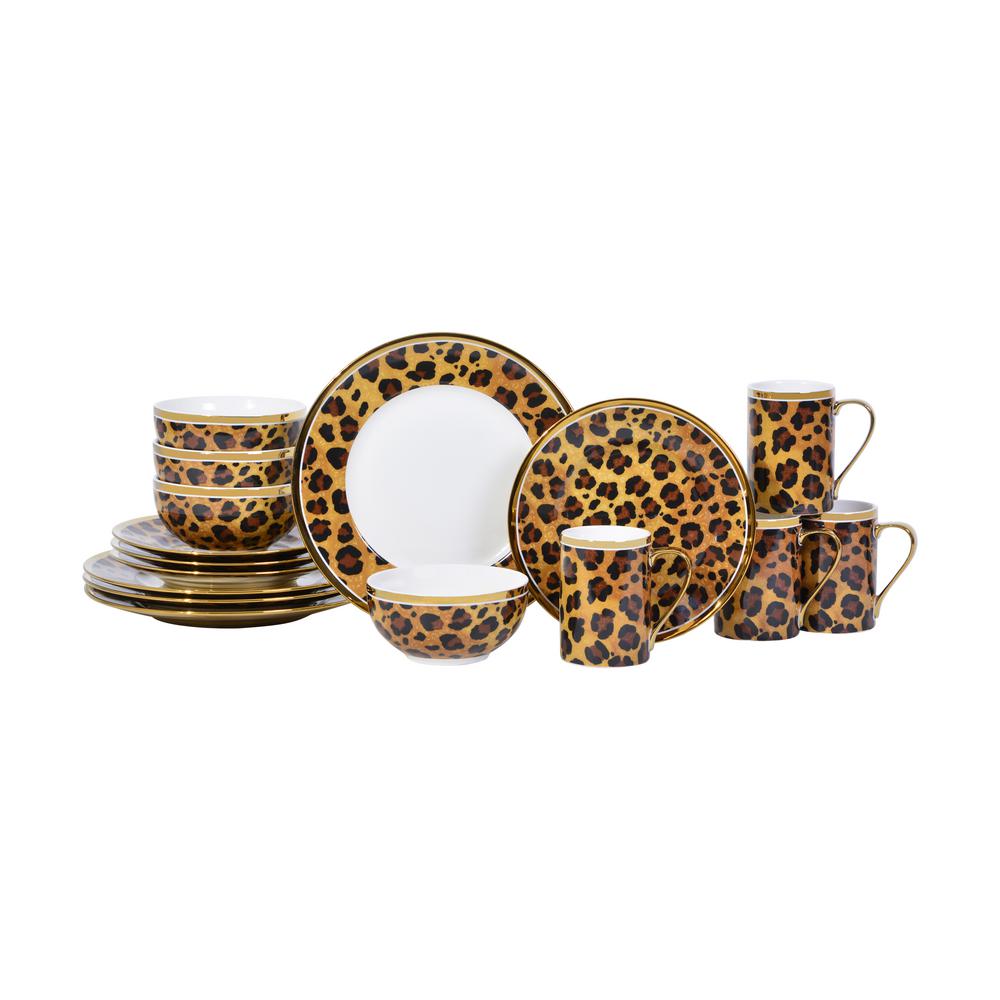 222 Fifth Serengeti Leopard 16-Piece Electropated Gold Porcelain ...