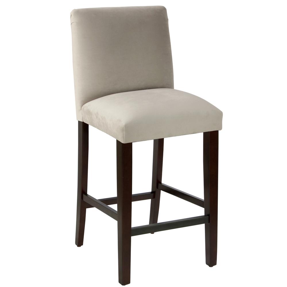 Velvet Light Grey Bar Stool With Diamond Tufted Back 82 8vlvlghgr Velvet Light Grey Bar Stool With Diamond Tufted Back