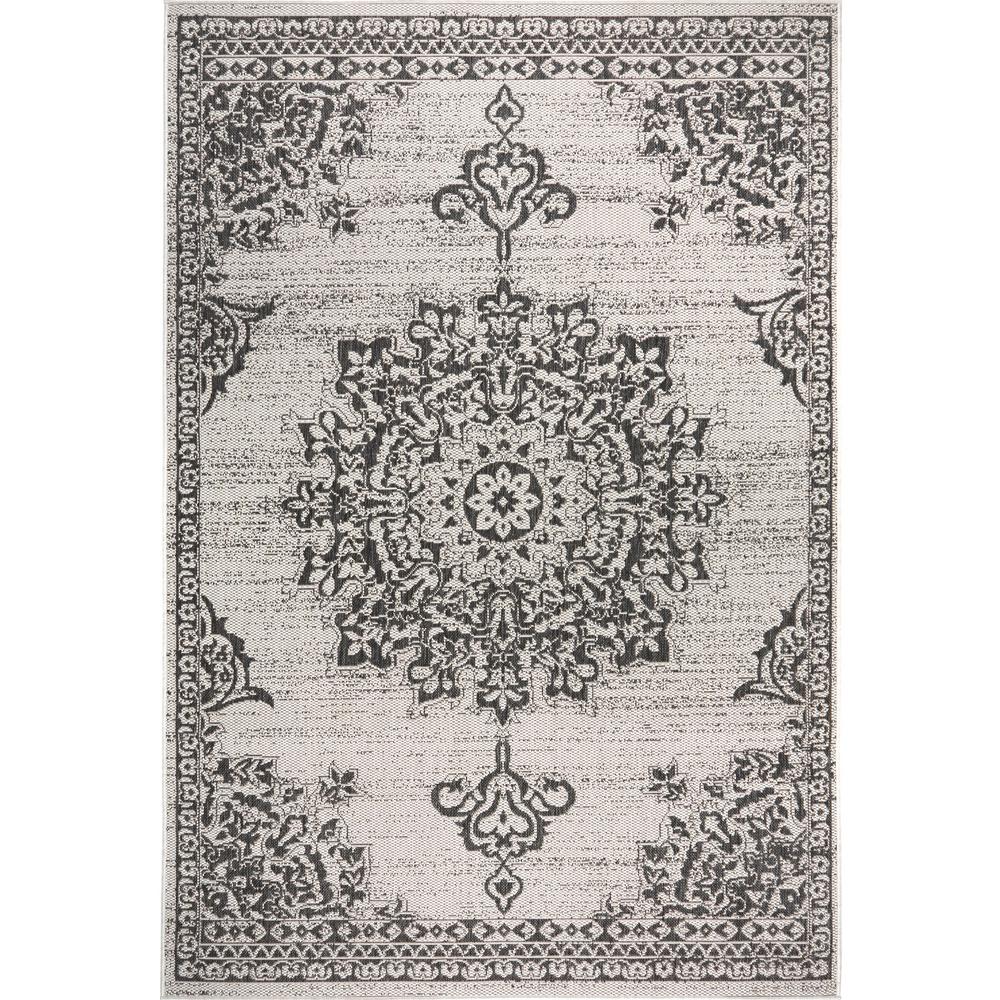 Nicole Miller Patio Country Azalea Indoor/Outdoor Area Rug 7'9"x10'2", Medallion Gray/Black