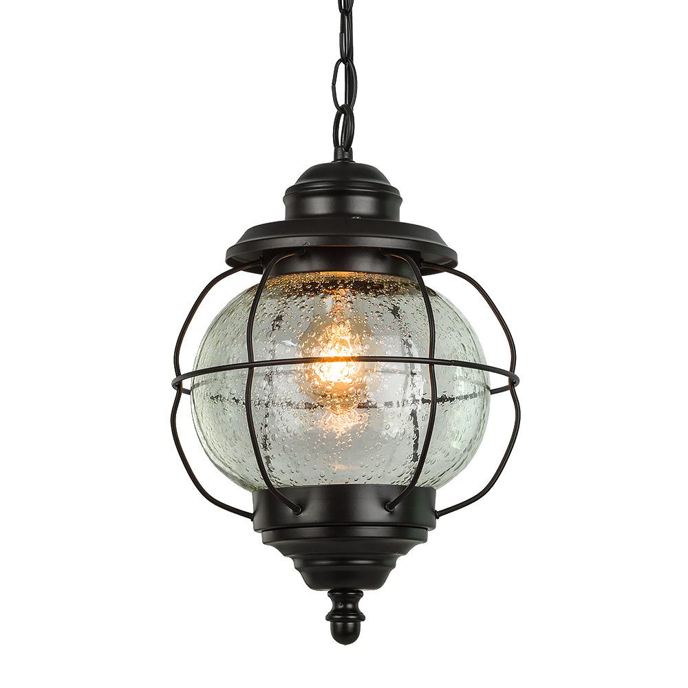 Lnc Globe Black 1 Light Outdoor Hanging Lantern With Seeded Glass Black 1 Light Outdoor Hanging Lantern