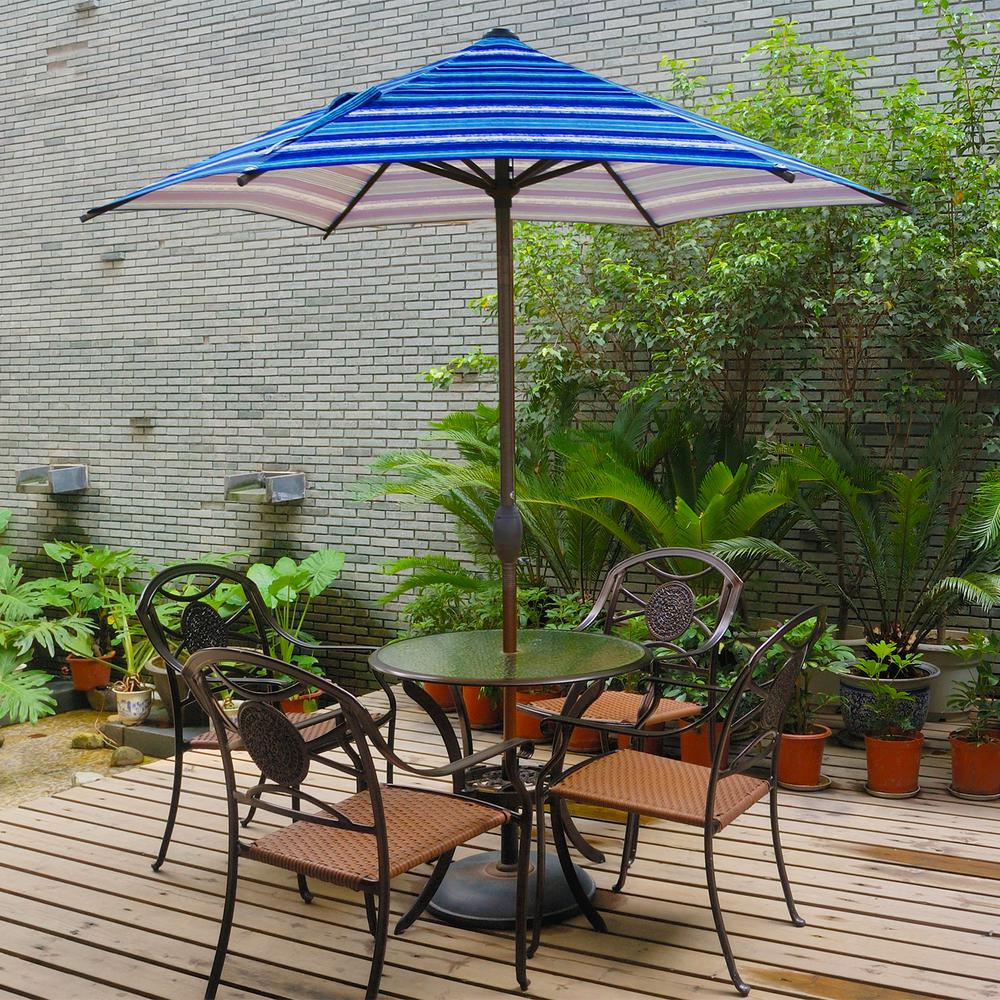 Abba Patio 7 1 2 Ft Round Outdoor Market With Push Button Tilt And Crank Lift Patio Umbrella In Blue Striped Ap75386ctbs The Home Depot