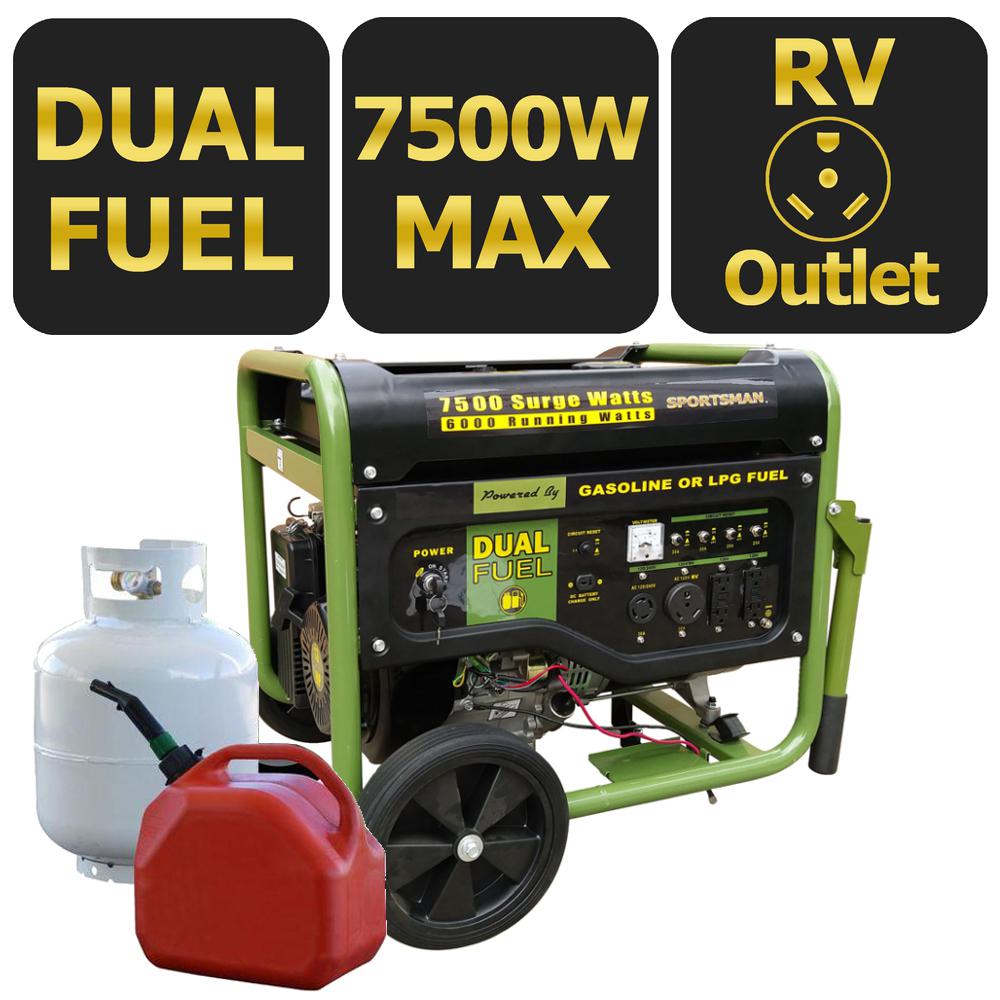 Sportsman 7,500/6,000-Watt Dual Fuel Powered Portable Generator with Electric Start and Runs