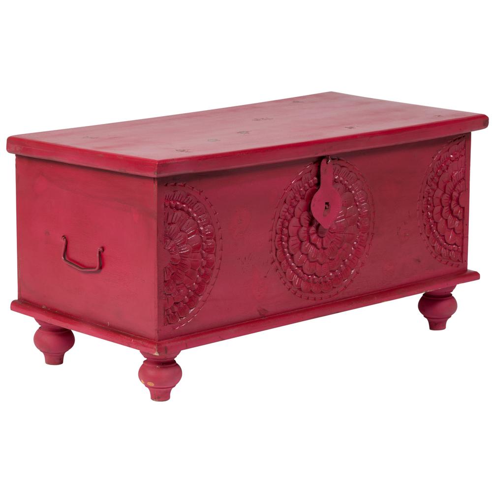 Leela Red Handcarved Medallion Storage Trunk/Coffee Table 0511412