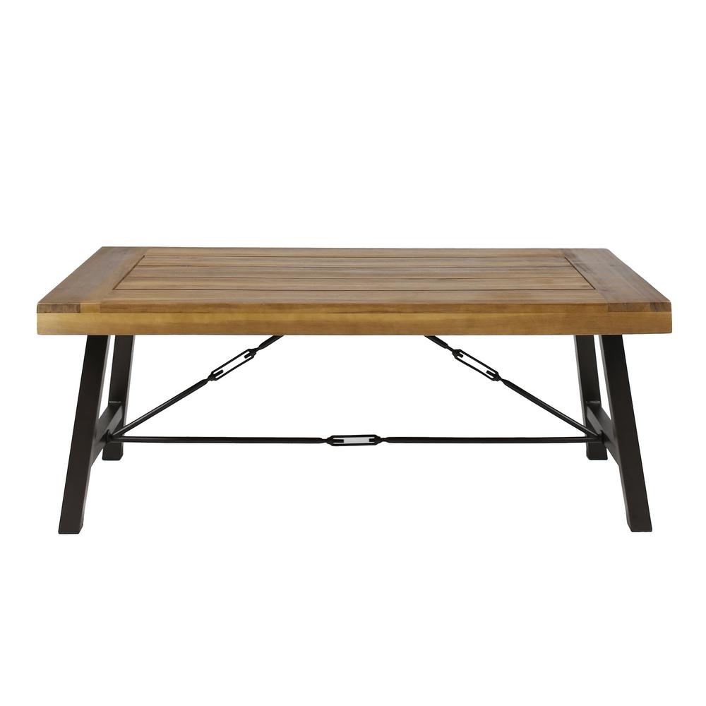Noble House Catriona Rustic Metal Frame Rectangular Teak Brown Wood Noble House Catriona Rustic Metal Frame Rectangular Teak Brown Wood Outdoor Coffee Table
