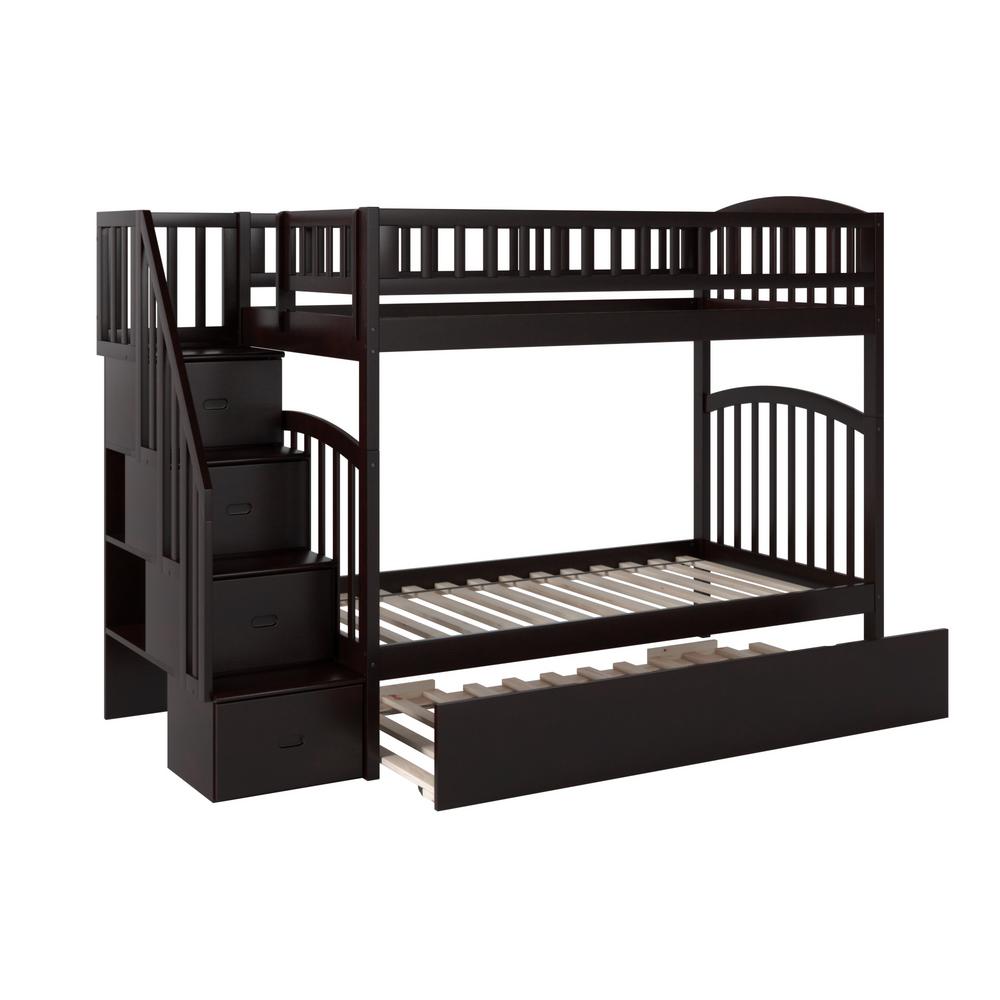 Merax Espresso Twin Over Solid Wood Bunk Bed With Trundle Westbrook Espresso Twin Over Staircase Bunk With Size Urban