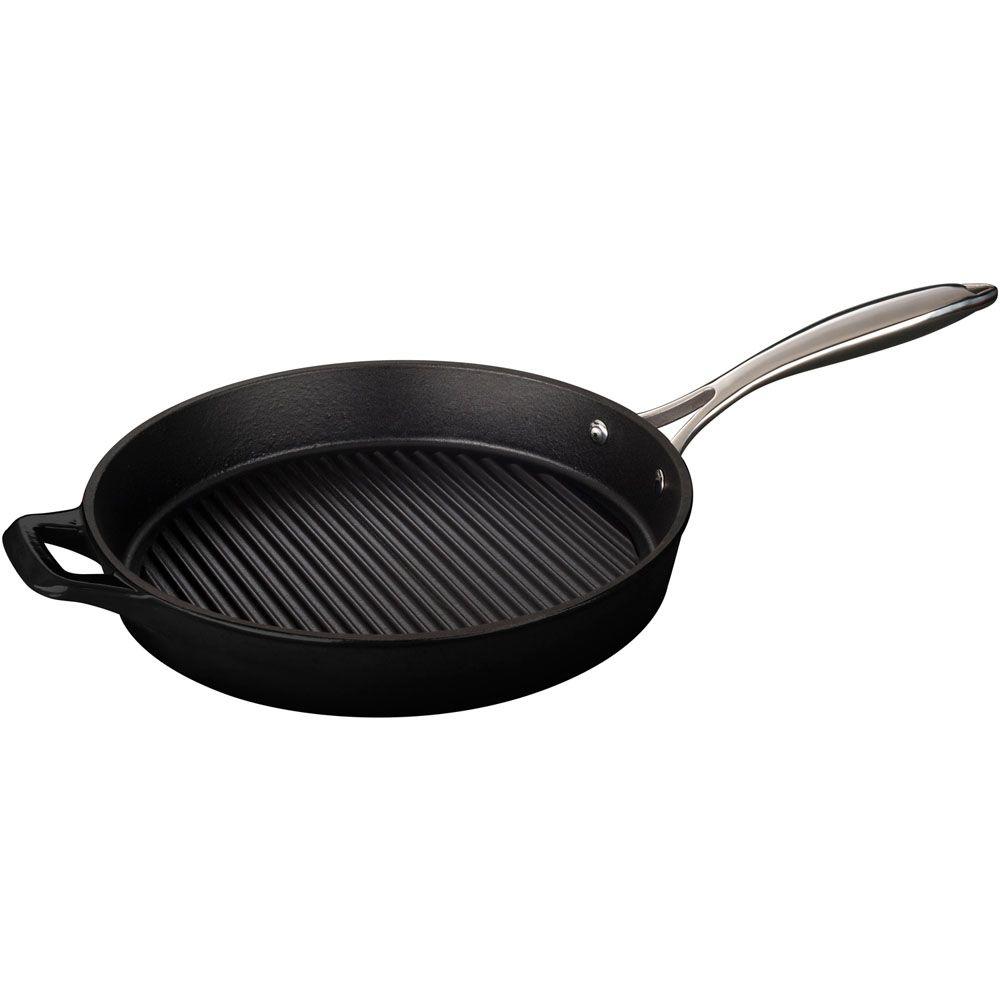 La Cuisine 12 In Cast Iron Round Grill Pan With Black Enamel Lc 7240 The Home Depot 