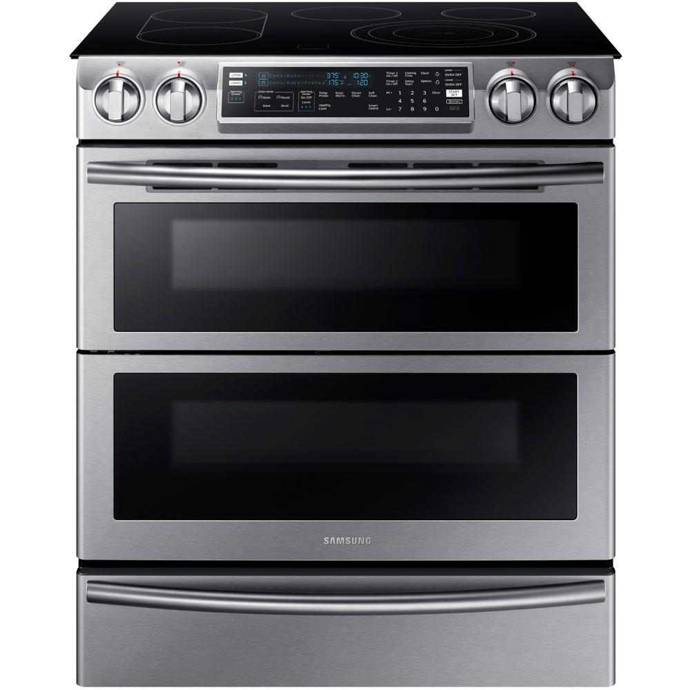 Samsung Flex Duo 5.8 cu. ft. Slide-In Double Oven Electric Range with Self-Cleaning Convection Oven in Stainless Steel, Silver was $2999.0 now $2097.9 (30.0% off)