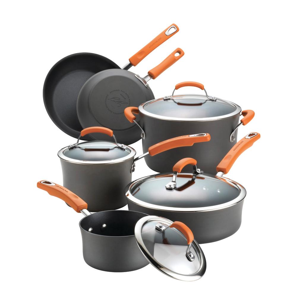 Rachael Ray 10Piece Gray/Orange Cookware Set with Lids 87375 The