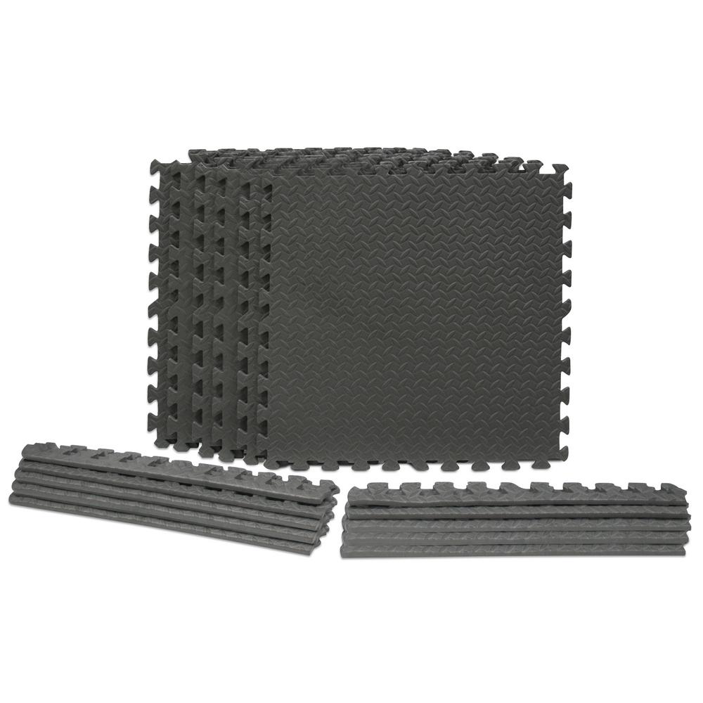 Trafficmaster Dark Gray 24 In X 0 47 Foam Interlocking Gym Garage Flooring Sq Ft 6 Pack Tm1264 The Home Depot Foam Interlocking Gym Garage Flooring, Garage Gym Flooring Home Depot