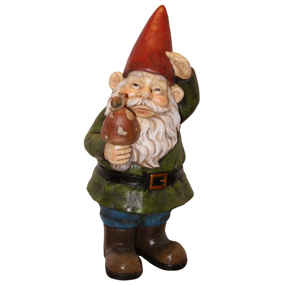 Alpine Corporation Gnome Holding a Mushroom Statue