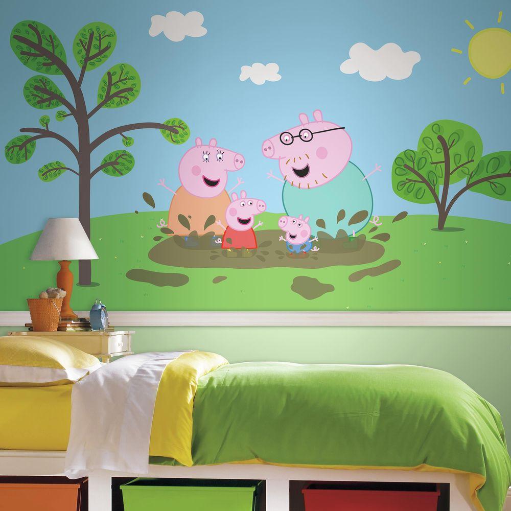 Roommates 72 In X 126 Peppa The Pig Xl Chair Rail 7 Panel Pre Peppa The Pig Xl Chair Rail 7