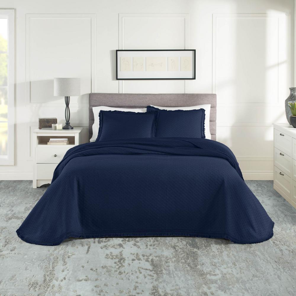 Woven Jacquard Cotton Blend Queen Navy Bedspread Set M33qbwjny