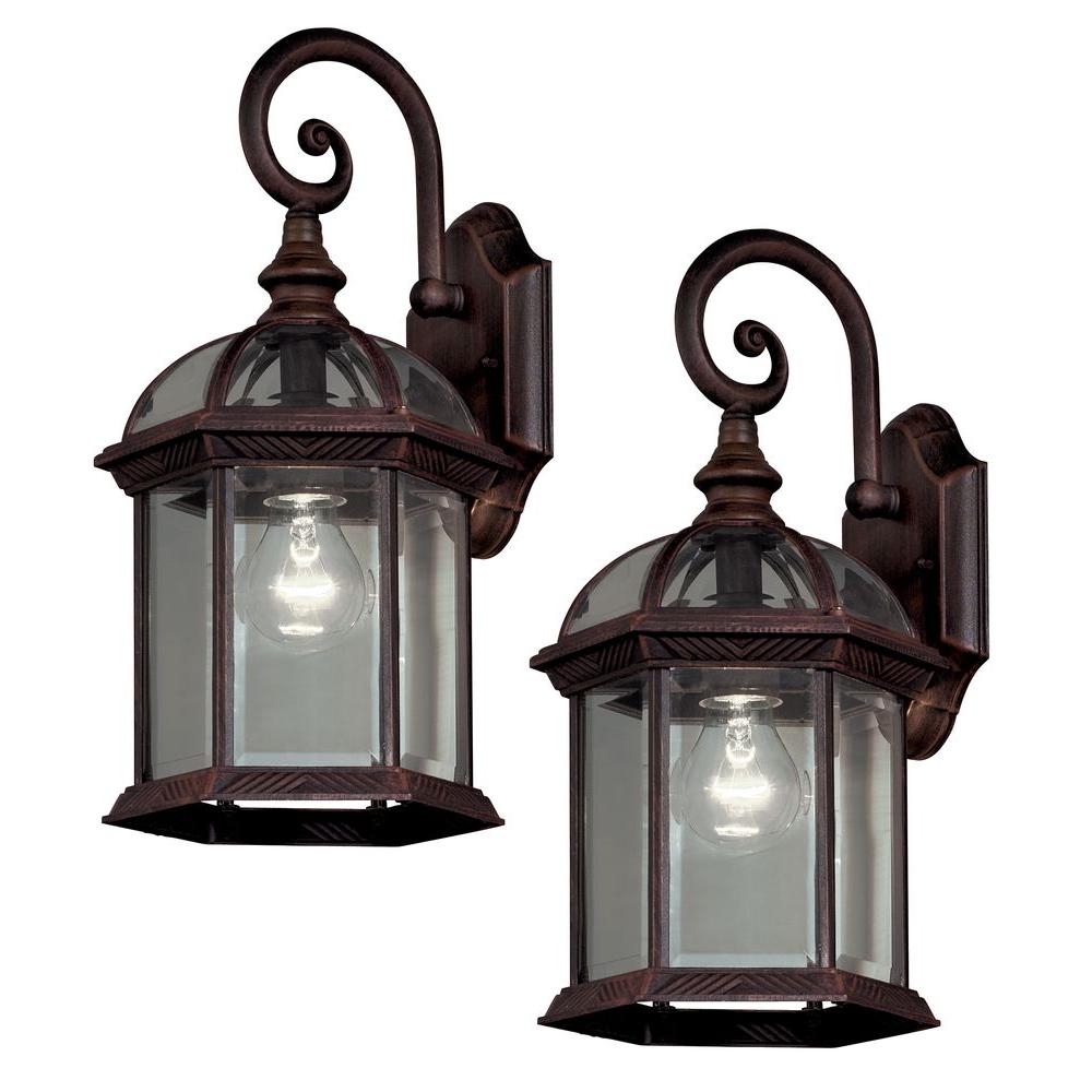Twin Pack 1-Light Weathered Bronze Outdoor Lantern