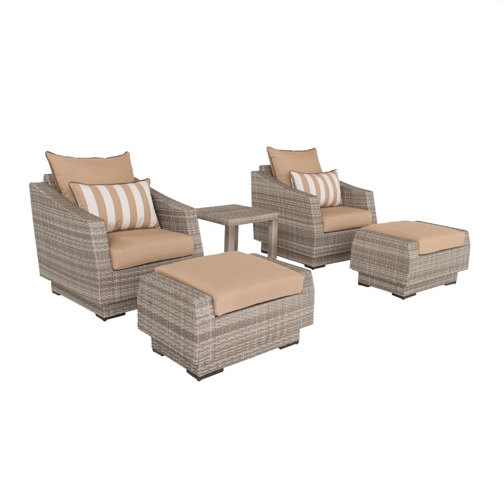 Rst Brands Cannes 5 Piece All Weather Wicker Patio Club Chair And Ottoman Conversation Set With Maxim Beige Cushions Op Peclb5 Cns Mxm K The Home Depot