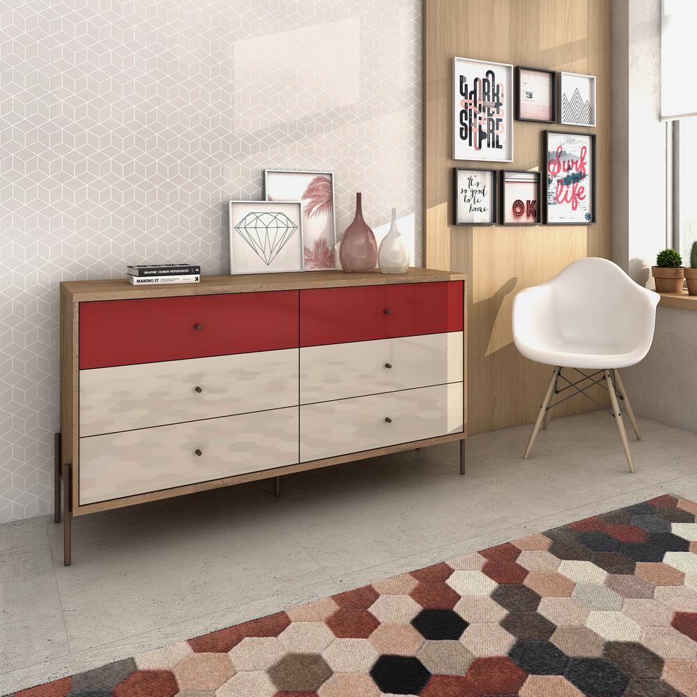 Manhattan Comfort Joy 59 In Wide 6 Drawer Red And Off White