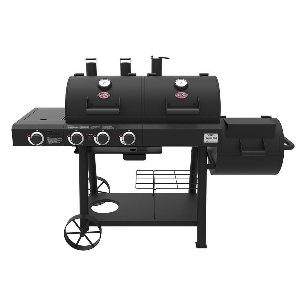 CharGriller Texas Trio 3Burner Dual Fuel Grill with Smoker in Black