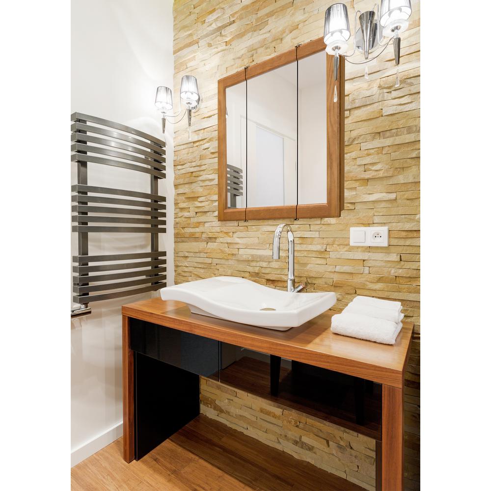 Design House Richland 48 In W X 30 In H 4 4 5 In D Framed Surface Mount Tri View Bathroom Medicine Cabinet In Nutmeg Oak 530584 The Home Depot